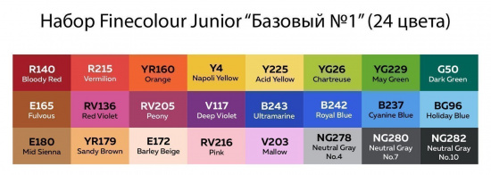 Набор спиртовых маркеров "Finecolour Junior" 24 цветов в пенале Базовый №1
